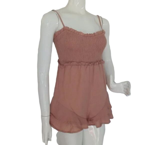 RUMOR Romper, 8, Desert Rose, Ruffle hem/waist Bust, Smocked, Spaghetti Straps, - Picture 2 of 12